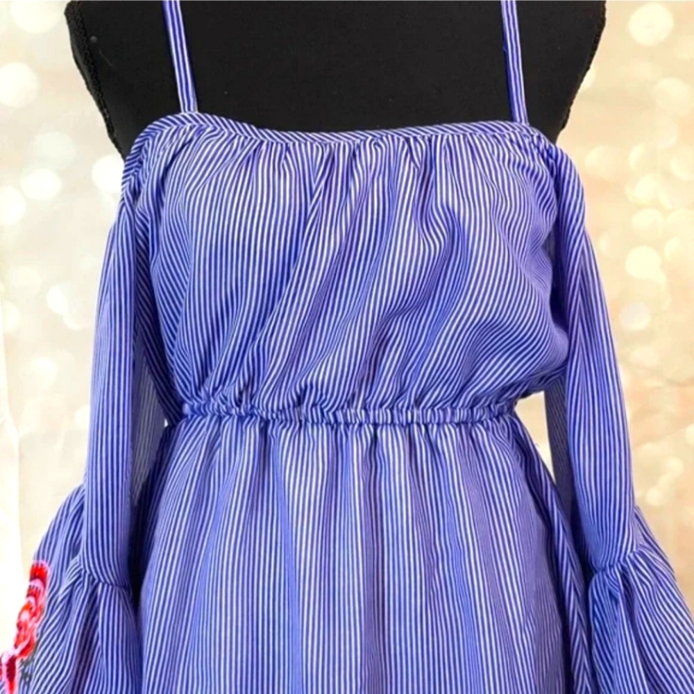 Bell Sleeve Shoulder Mini Dress Blue